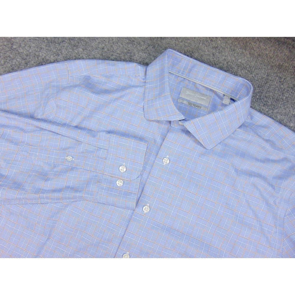 Hickey Freeman Button Up Shirt Mens XL Blue Plaid Business Casual Office